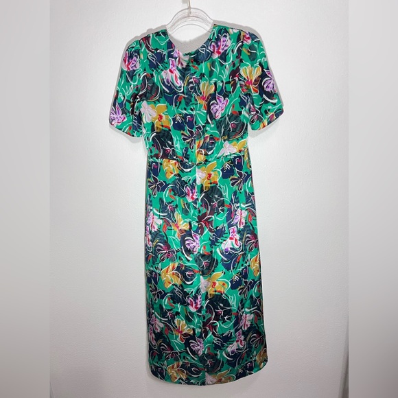 SALONI NWT Eden Floral Dress in Emerald 100% Silk Size 6 - Picture 3 of 14